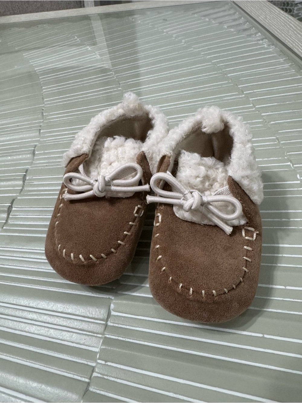 OshKosh B'gosh Brown and Cream Faux-Shearling Moccasin Baby Shoes